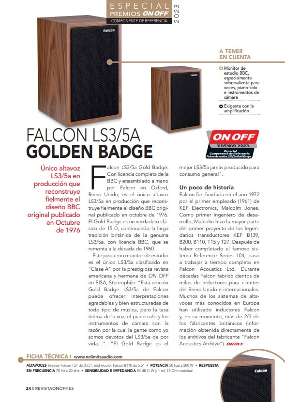 Falcon LS3-5A Golden Badge Premio especial componentes de referencia by On off